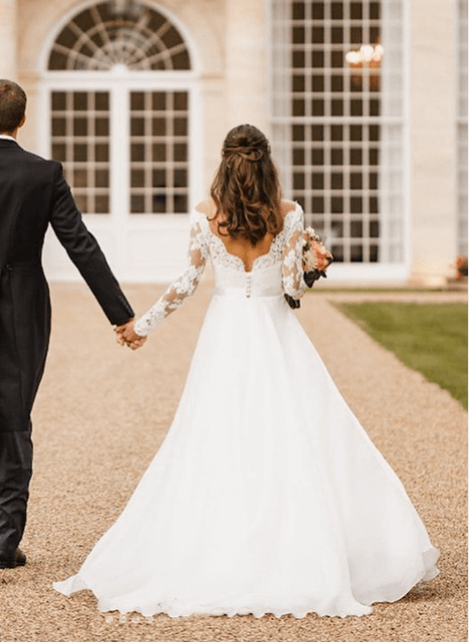 Boho Lace Long Sleeves Princess Wedding Dresses, product image 7