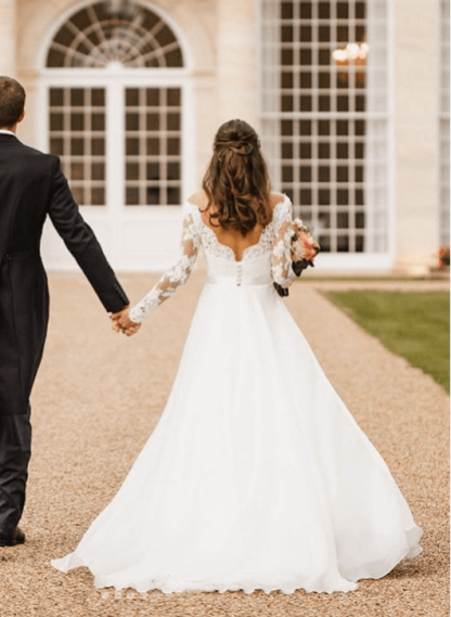 Boho Lace Long Sleeves Princess Wedding Dresses