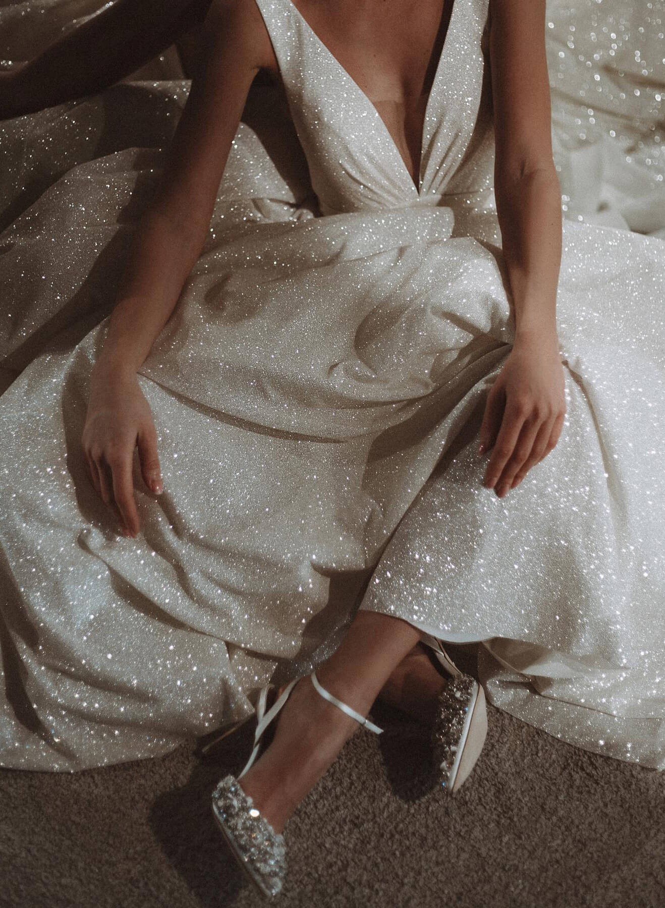 Sparkly Sequined V-Neck Princess Wedding Dresses, image 1