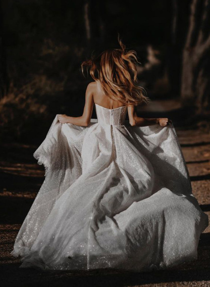 Sparkly Sequined Sweetheart Lace A-Line Wedding Dresses