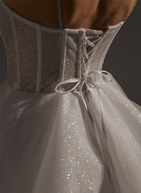 Sparkle Short/Mini Sequined A-Line V-Neck Wedding Dresses With Spaghetti Straps, image 4