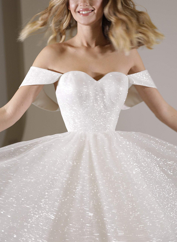 Sparkly Sequined Short Sweetheart A-Line Wedding Dresses With Sleeveless, image 5