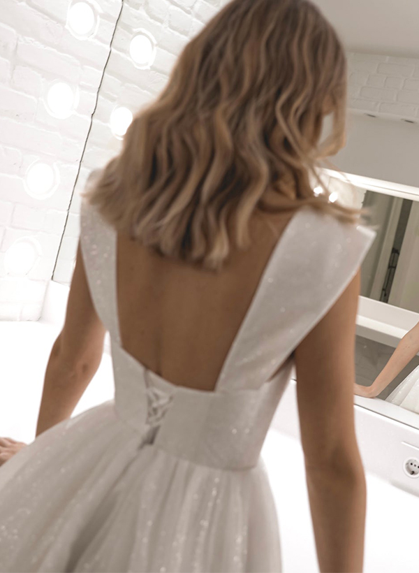 Sparkly Sequined Short Sweetheart A-Line Wedding Dresses With Sleeveless, image 6