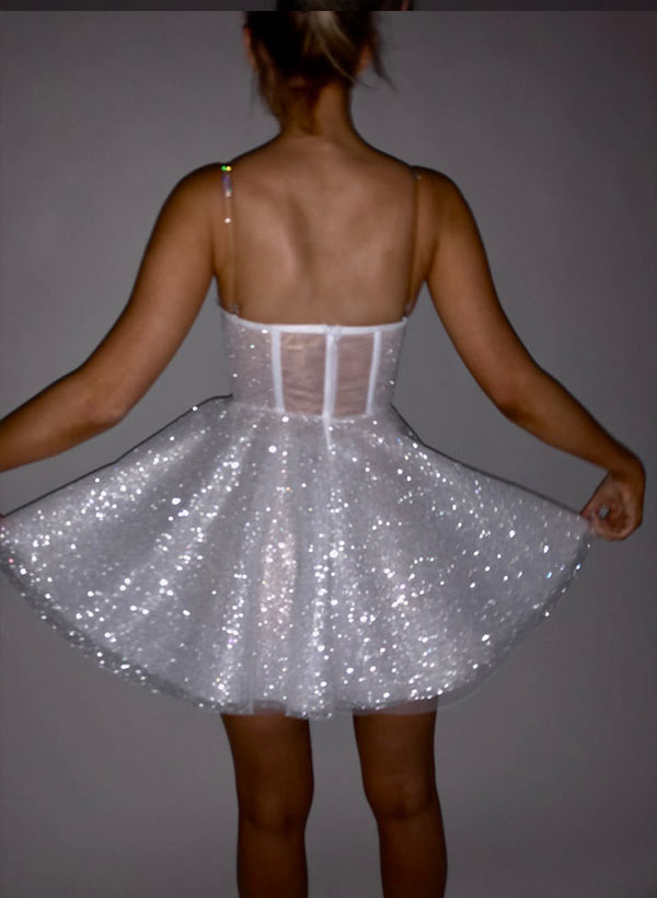 Dreamy A-Line Sweetheart Short/Mini Sweet Sequined Little White Wedding Dresses, image 3