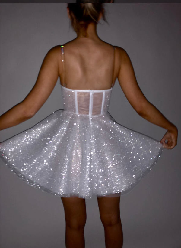 Dreamy A-Line Sweetheart Short/Mini Sweet Sequined Little White Wedding Dresses, image 3