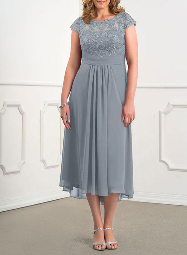 A-Line Scoop Neck Sleeveless Cap Straps Chiffon Asymmetrical Mother of the Bride Dresses, product image 1