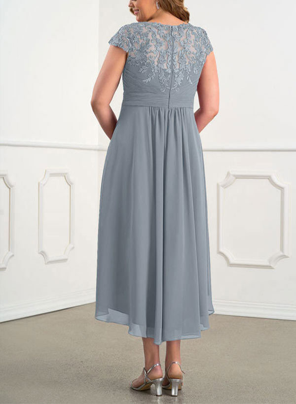 A-Line Scoop Neck Sleeveless Cap Straps Chiffon Asymmetrical Mother of the Bride Dresses, product image 3
