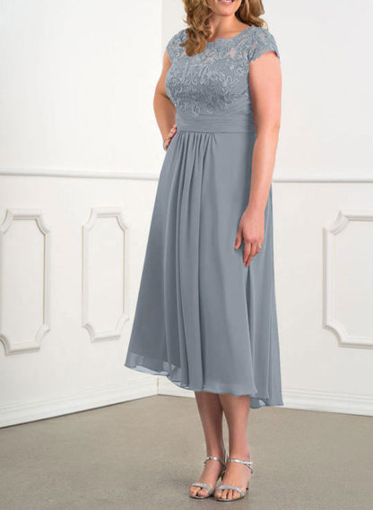 A-Line Scoop Neck Sleeveless Cap Straps Chiffon Asymmetrical Mother of the Bride Dresses, product image 4