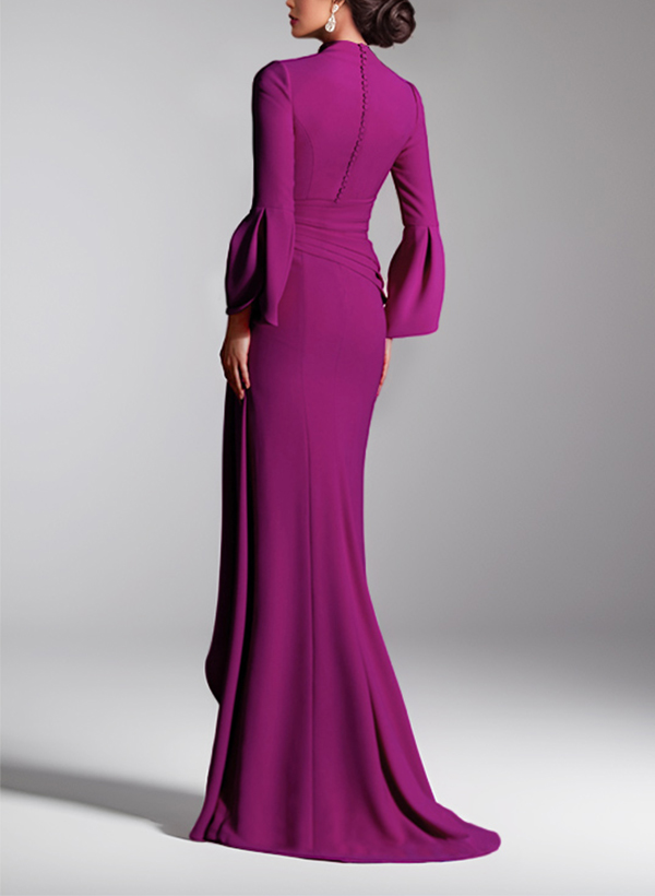 Plunge Neck Bell Sleeves Elastic Satin Mother of the Bride Dresses Evening Dresses, supplier image 2