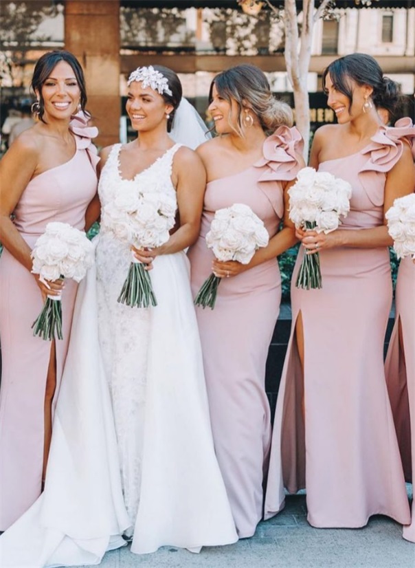One-Shoulder Trumpet/Mermaid Bridesmaid Dresses With Ruffles