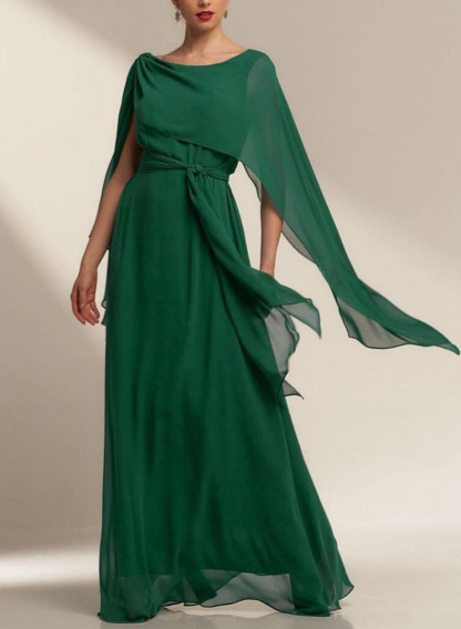 Elegant Wrap Chiffon A-Line Evening Dresses in As Picture, US2