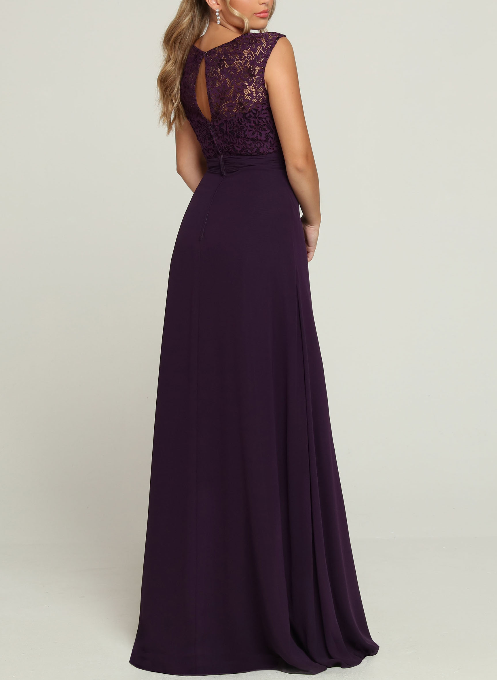 Lace Chiffon A-Line Split Front Bridesmaid Dresses, image 2