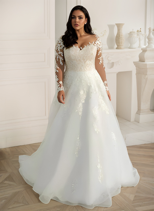 Long Sleeves Plus Size Wedding Dresses With Appliques Lace