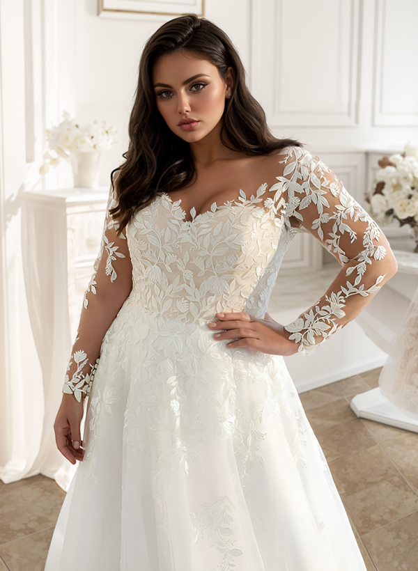 Long Sleeves Plus Size Wedding Dresses With Appliques Lace