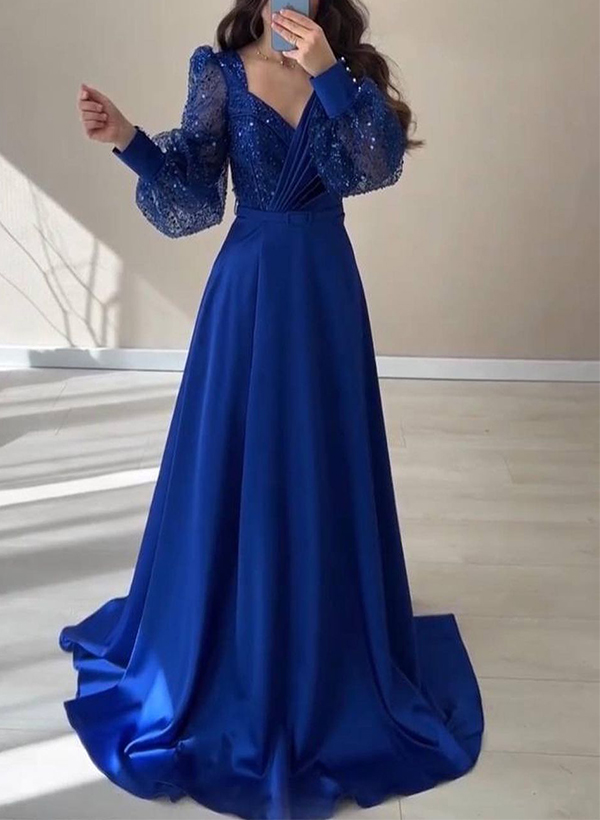 A-Line Long Sleeves Sequined Mother Of The Bride DressesWith Split Front Mother of the Bride Dresses