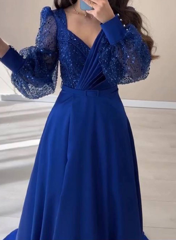 A-Line Long Sleeves Sequined Mother Of The Bride DressesWith Split Front Mother of the Bride Dresses