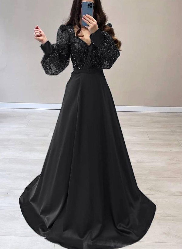 A-Line Long Sleeves Sequined Mother Of The Bride DressesWith Split Front Mother of the Bride Dresses