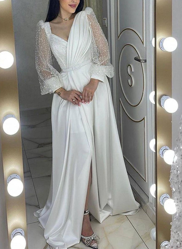 A-Line Long Sleeves Sequined Mother Of The Bride DressesWith Split Front Mother of the Bride Dresses