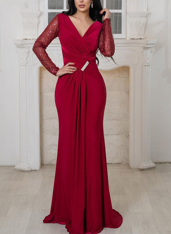 Sheath/Column V-Neck Stretch Satin Mother Of The Bride Dresses With Split Front