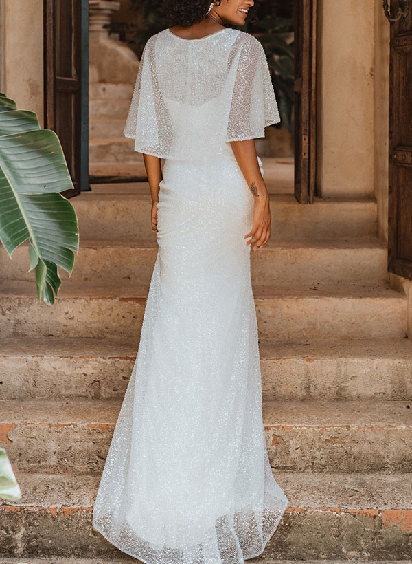 Sheath/Column Scoop Neck Sleeveless Sequined Wedding Dresses, product image 5