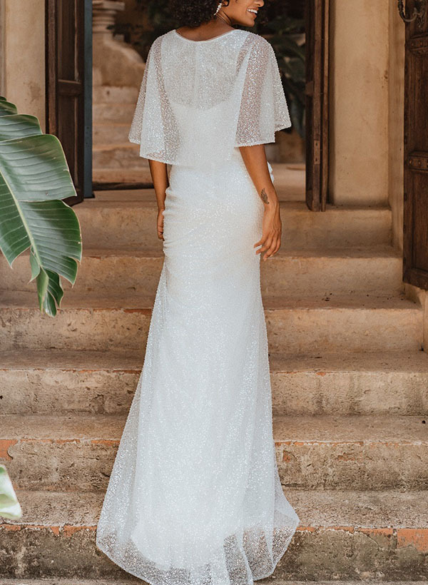 Sheath/Column Scoop Neck Sleeveless Sequined Wedding Dresses, product image 5