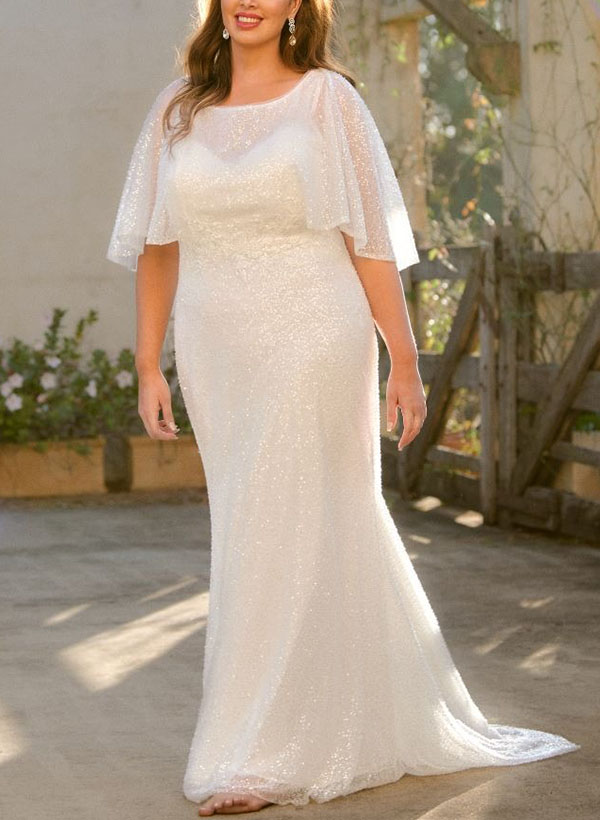 Sheath/Column Scoop Neck Sleeveless Sequined Wedding Dresses, product image 1