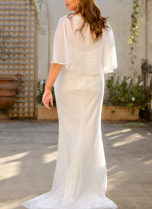 Sheath/Column Scoop Neck Sleeveless Sequined Wedding Dresses, product image 2