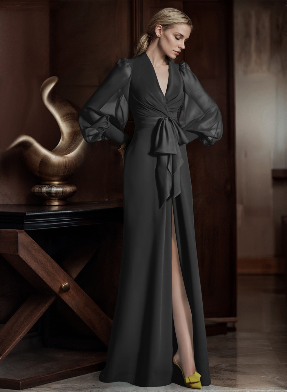 V-Neck Long Sleeves Simple Mother Of The Bride Dresses