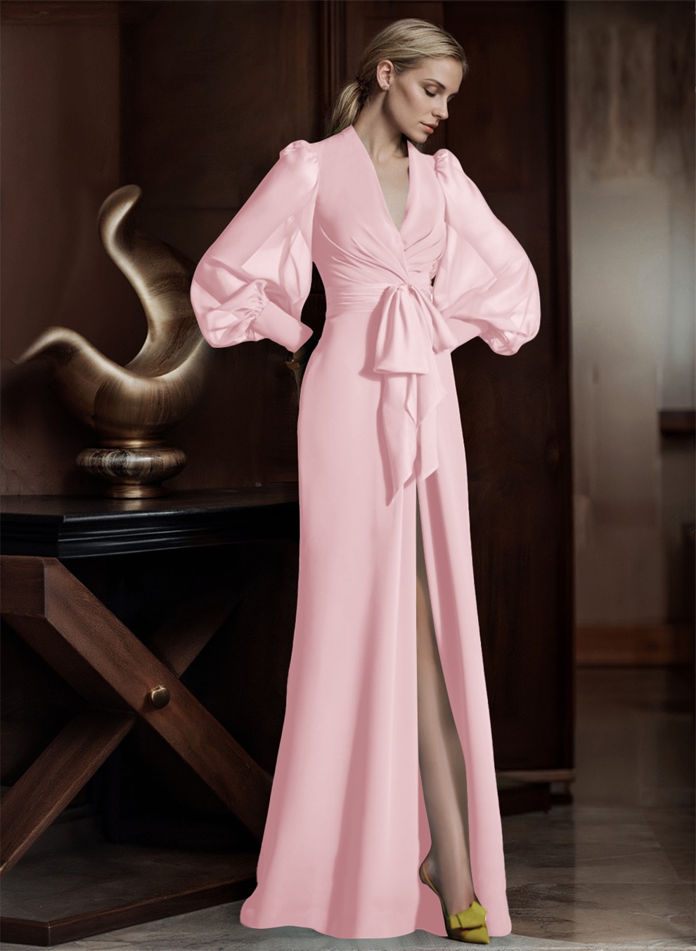 V-Neck Long Sleeves Simple Mother Of The Bride Dresses