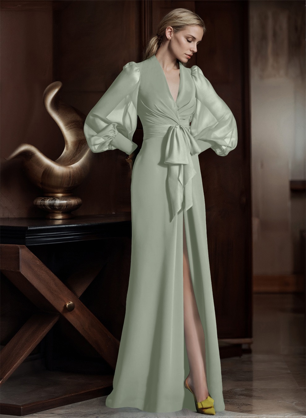 V-Neck Long Sleeves Simple Mother Of The Bride Dresses