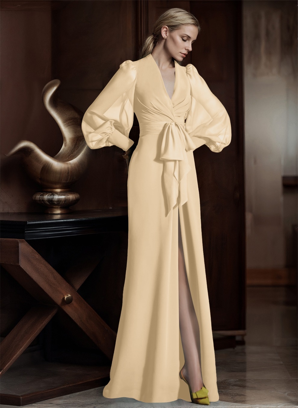 V-Neck Long Sleeves Simple Mother Of The Bride Dresses