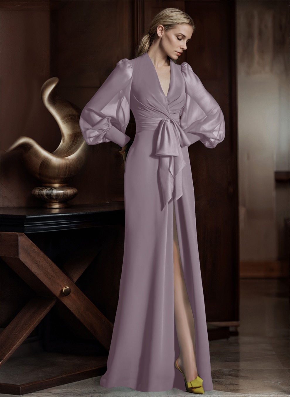 V-Neck Long Sleeves Simple Mother Of The Bride Dresses