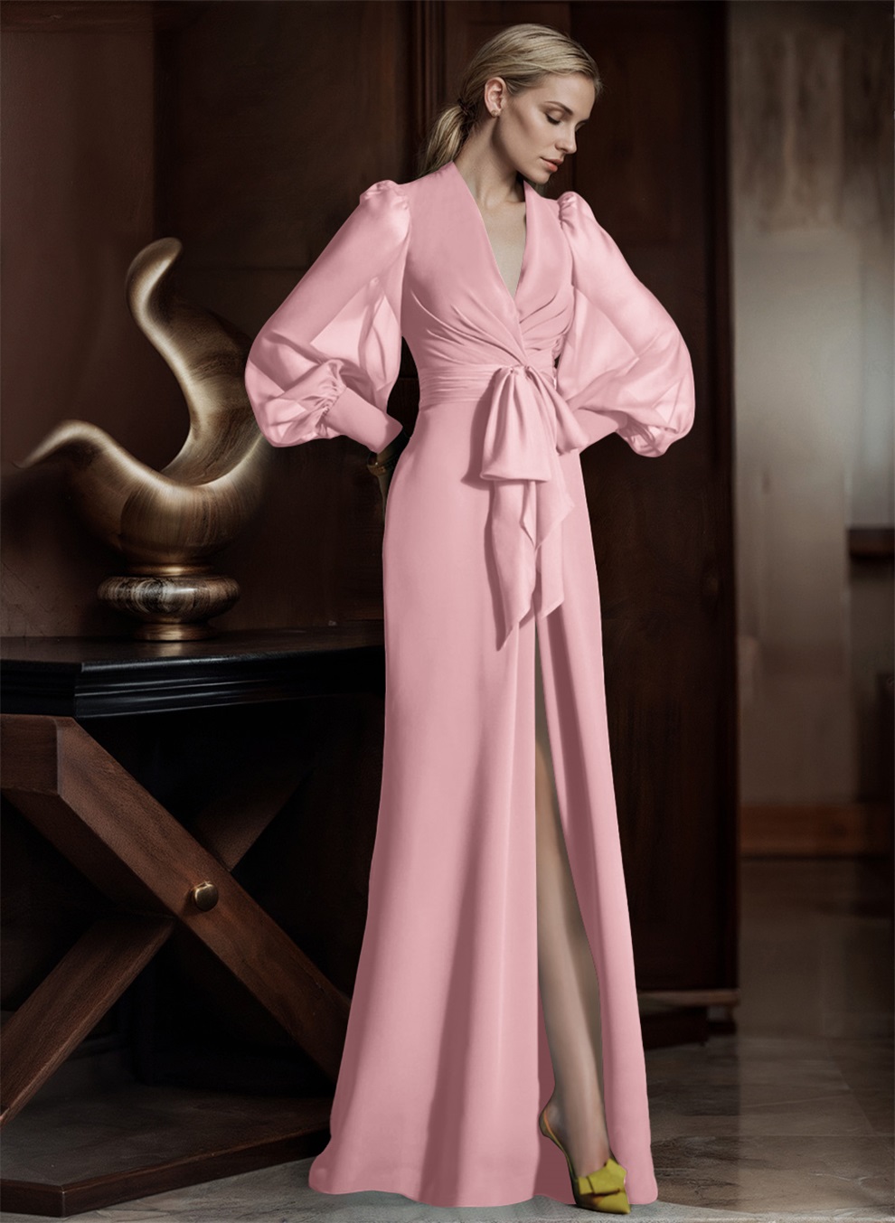 V-Neck Long Sleeves Simple Mother Of The Bride Dresses