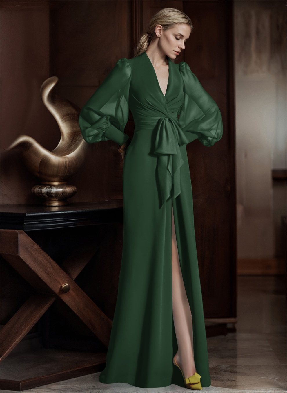 V-Neck Long Sleeves Simple Mother Of The Bride Dresses