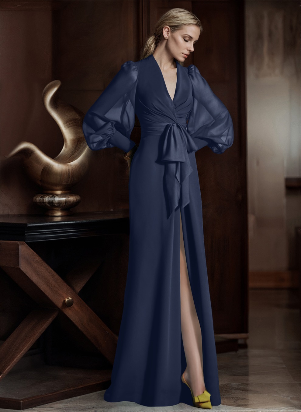V-Neck Long Sleeves Simple Mother Of The Bride Dresses