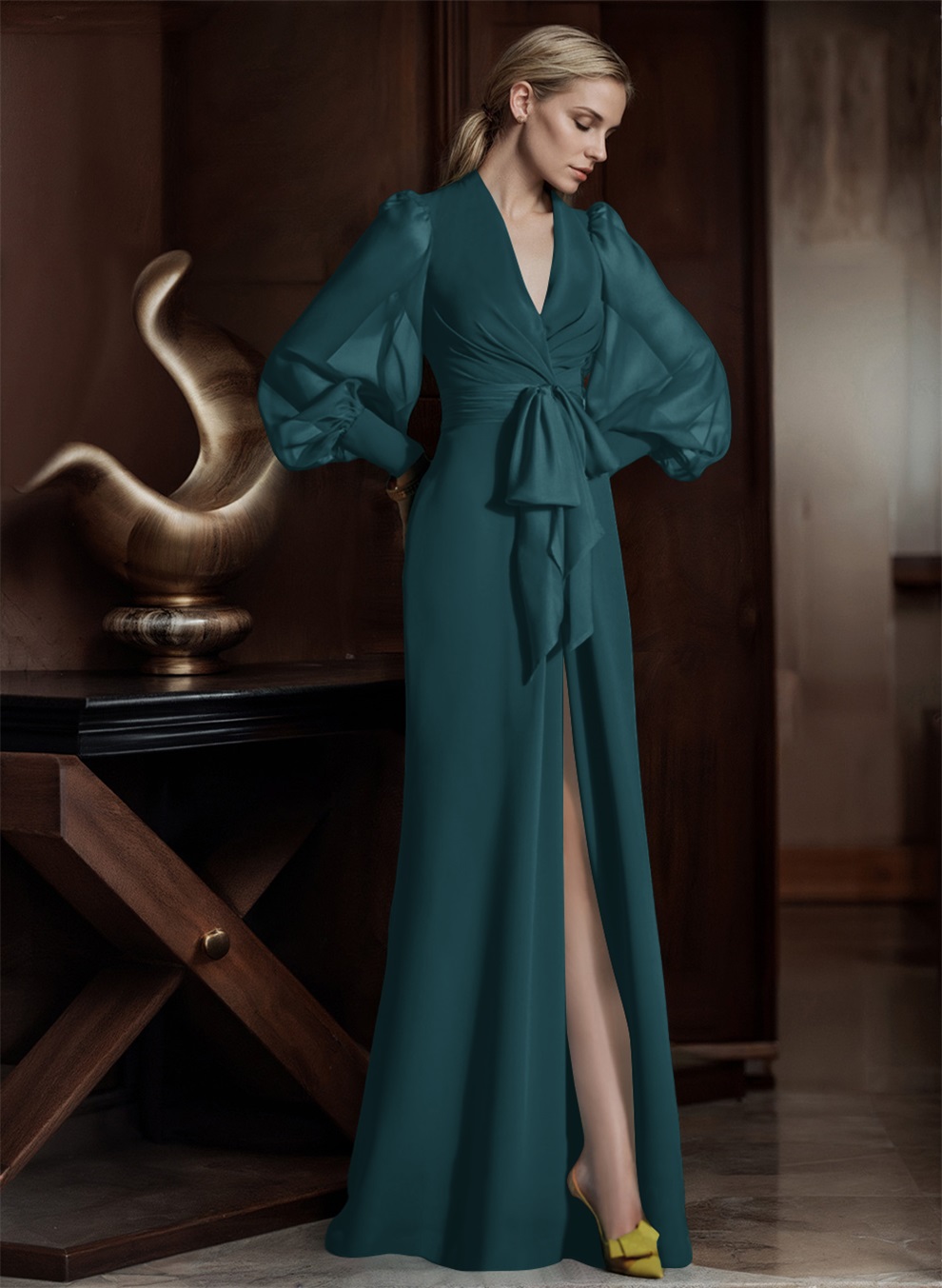 V-Neck Long Sleeves Simple Mother Of The Bride Dresses