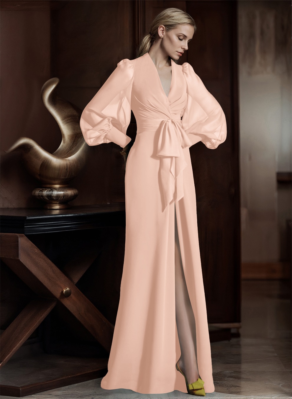 V-Neck Long Sleeves Simple Mother Of The Bride Dresses