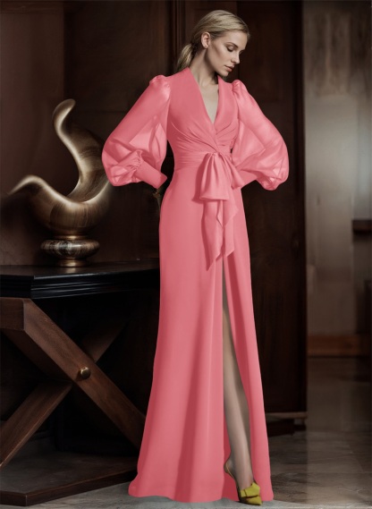 V-Neck Long Sleeves Simple Mother Of The Bride Dresses
