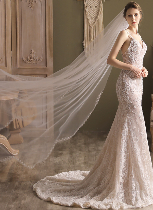 Lace Applique Edge One-Tier Waltz Bridal Veils