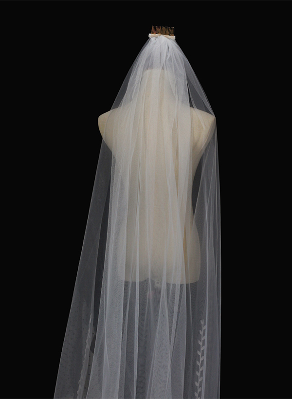 Lace Applique Edge One-Tier Waltz Bridal Veils