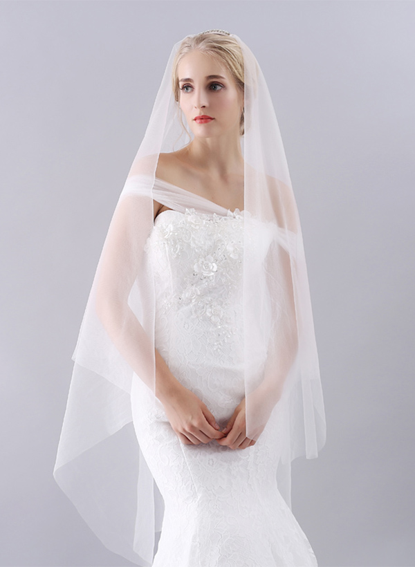 Simple Pencil Edge Two-Tier Waltz Bridal Veils