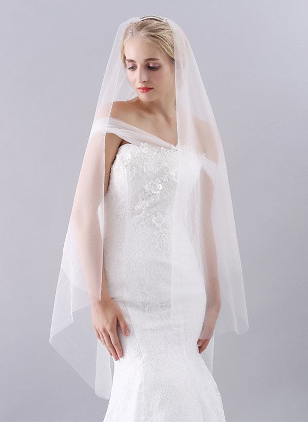 Simple Pencil Edge Two-Tier Waltz Bridal Veils
