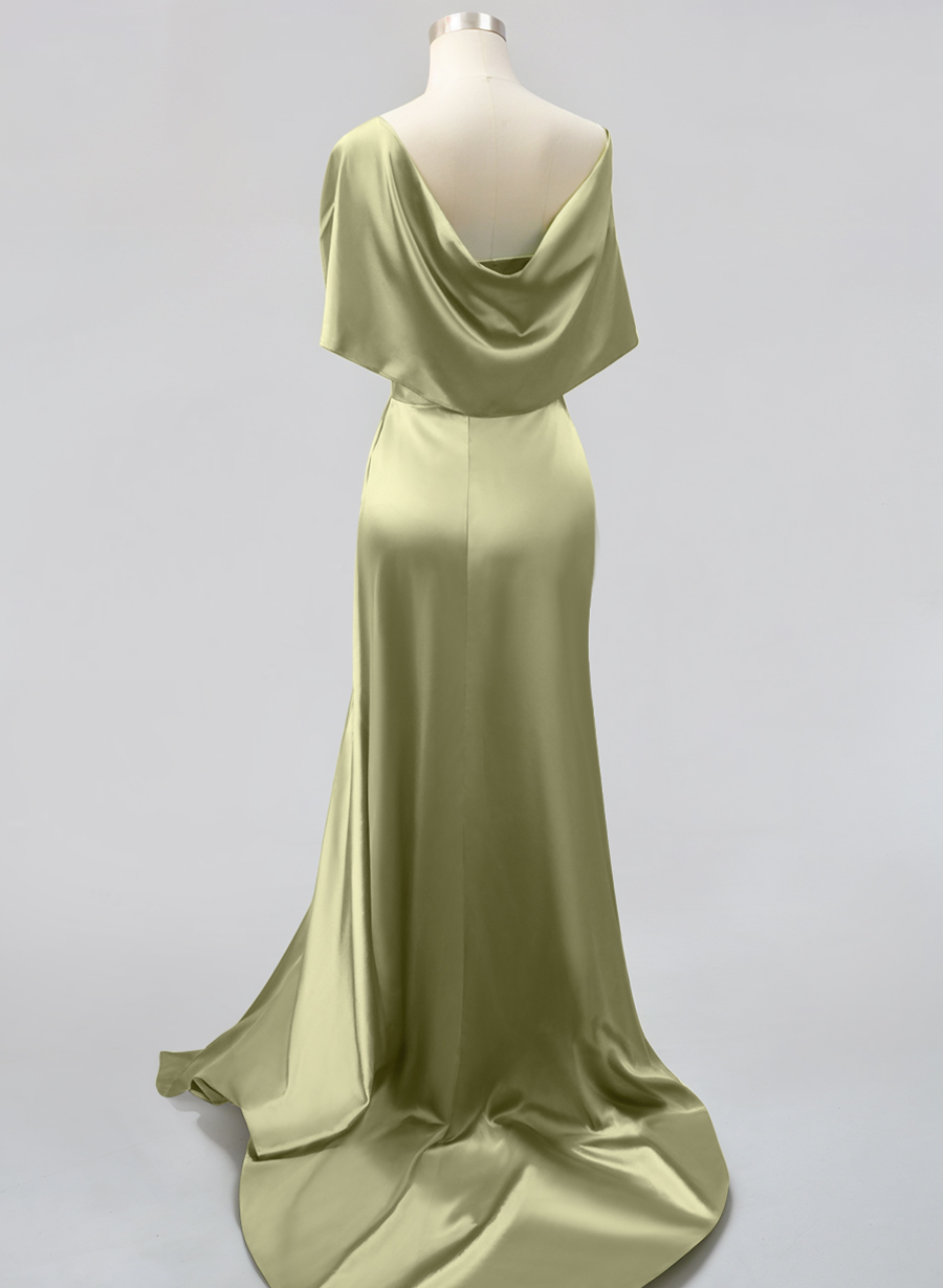 Whimsical Bow Wrap Asymmetric Silk Like Satin Bridesmaid Dresses With Front Slit, product image 2
