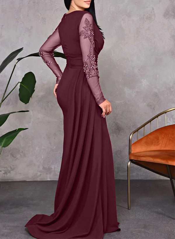 Trumpet/Mermaid V-Neck Long Sleeves Elastic Satin Evening Dresses With Lace, supplier image 2
