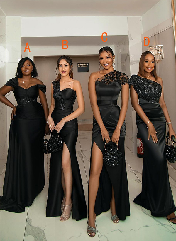 Sheath/Column Sleeveless Lace/Silk Like Satin Bridesmaid Dresses With Sequins, image 1
