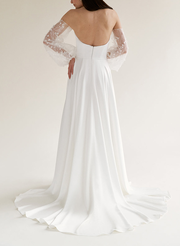 A-Line Off-The-Shoulder Long Sleeves Wedding Dresses With Split Front, product image 3