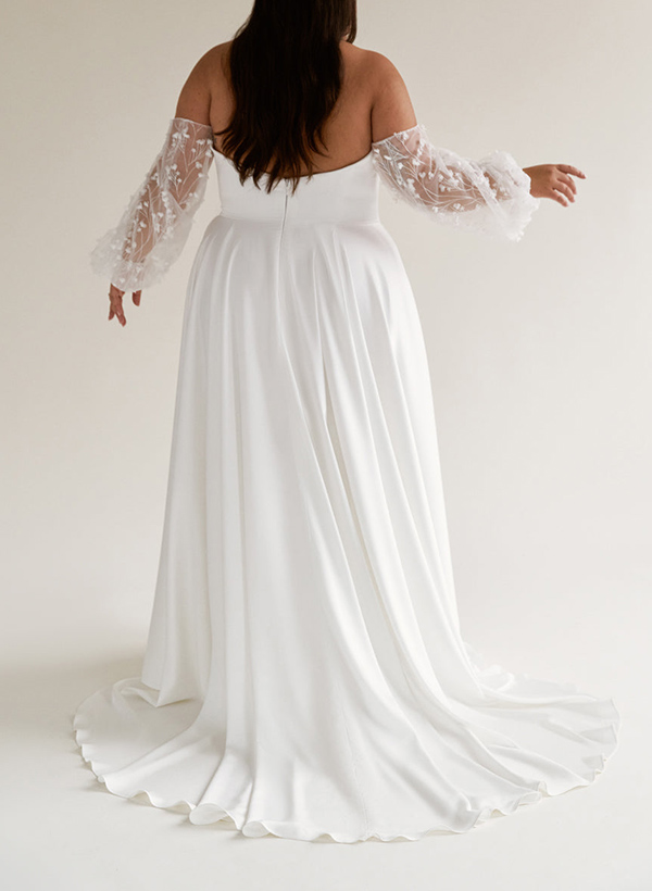 A-Line Off-The-Shoulder Long Sleeves Wedding Dresses With Split Front, product image 5