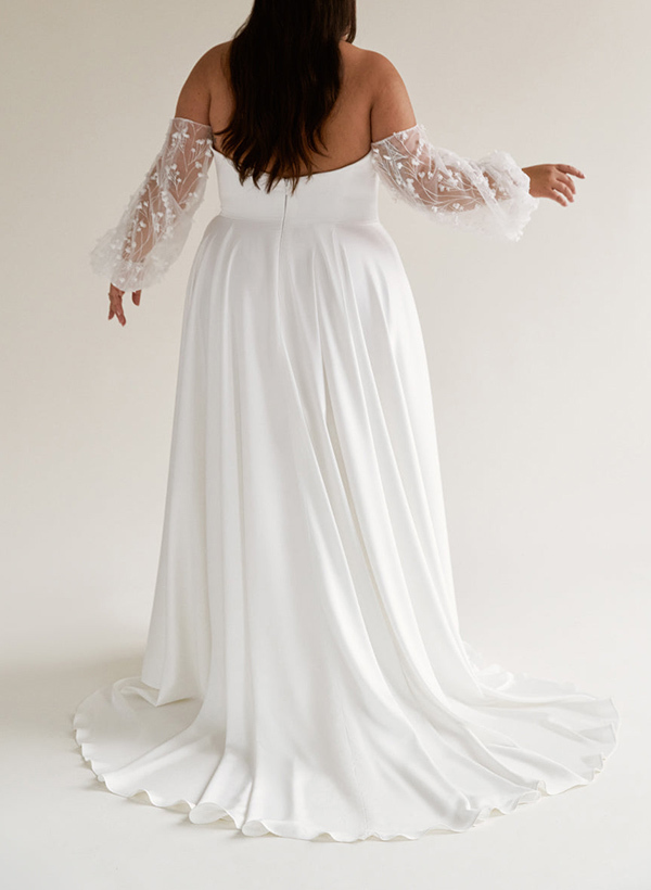 A-Line Off-The-Shoulder Long Sleeves Wedding Dresses With Split Front, product image 5
