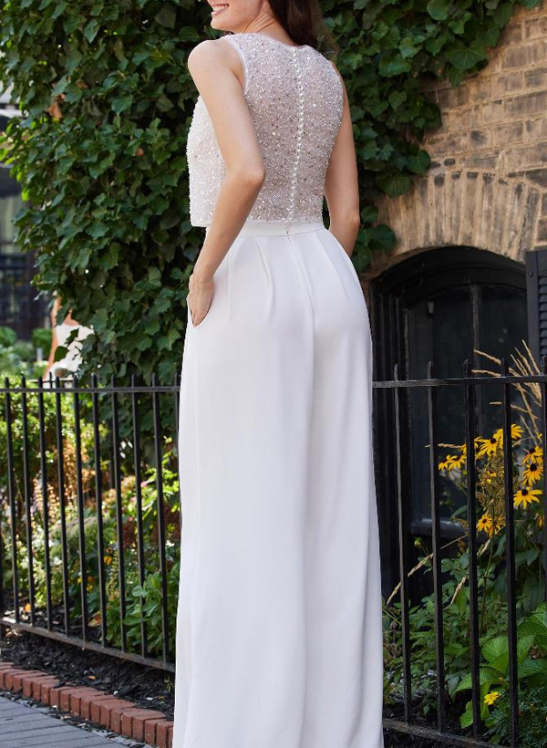Pantsuit Scoop Neck Italian Satin/Sequined Wedding Dresses, image 2