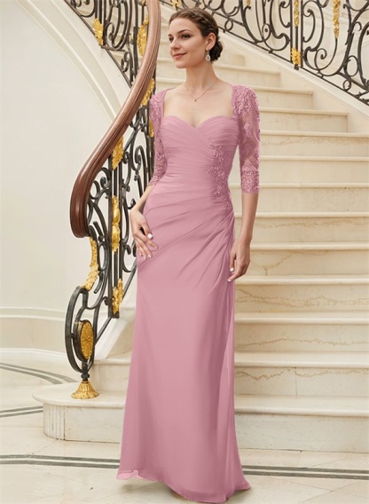 Sheath/Column Sweetheart Floor-Length Chiffon Mother of the Bride Dresses With Sequins Ruffle